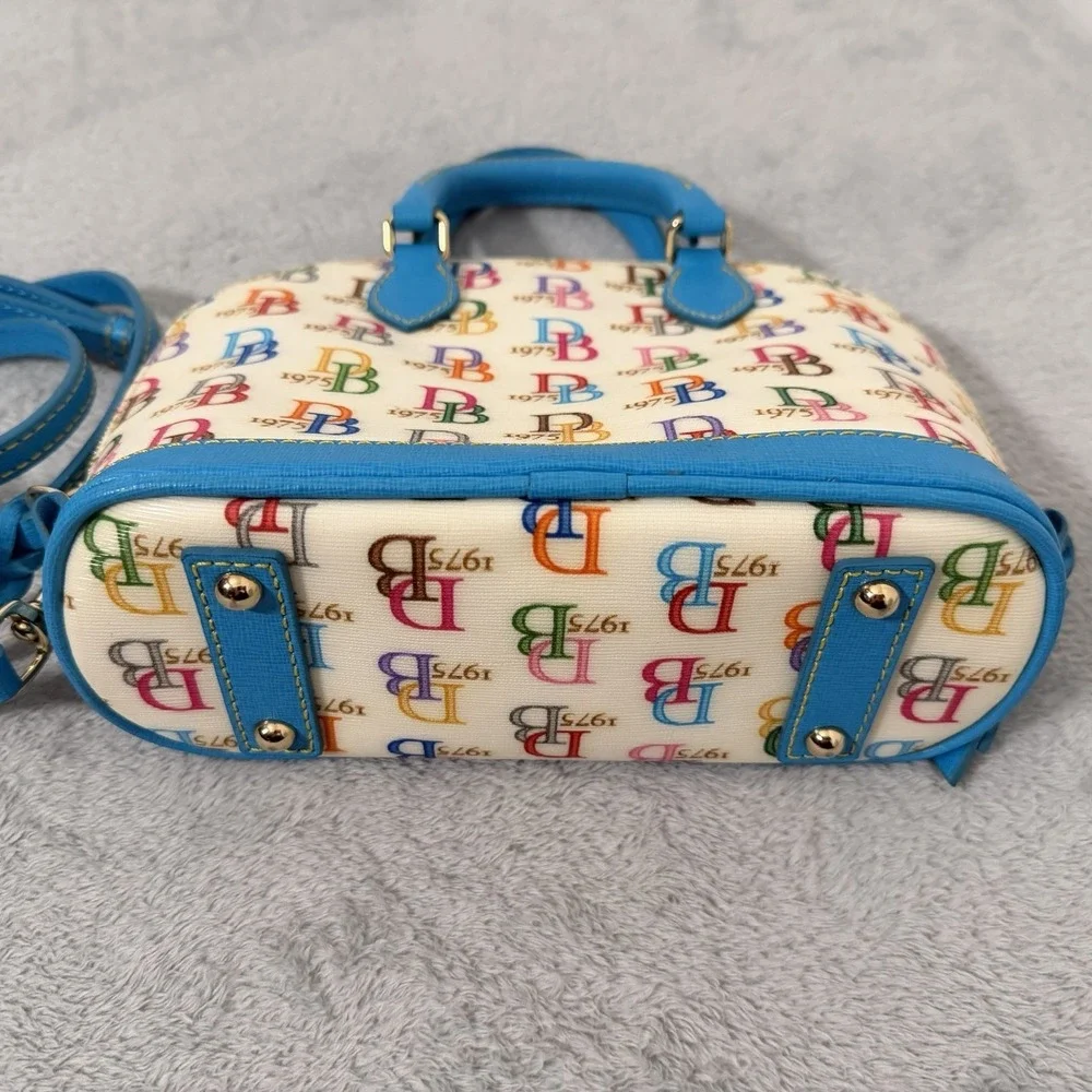 Dooney & Bourke 1975 Logo Bag Domed Crossbody Ruby Top Handle Wht/ Multi Zip Top - Picture 5 of 12
